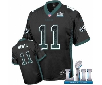 Men's Nike Philadelphia Eagles #11 Carson Wentz Elite Black Drift Fashion Super Bowl LII NFL Jersey