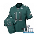 Men's Nike Philadelphia Eagles #11 Carson Wentz Elite Midnight Green Drift Fashion Super Bowl LII NFL Jersey