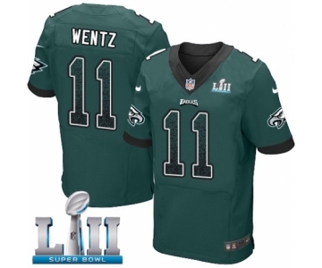Men's Nike Philadelphia Eagles #11 Carson Wentz Elite Midnight Green Home Drift Fashion Super Bowl LII NFL Jersey