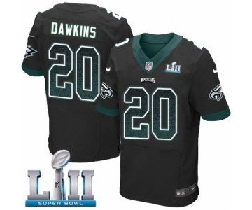Men's Nike Philadelphia Eagles #20 Brian Dawkins Elite Black Alternate Drift Fashion Super Bowl LII NFL Jersey