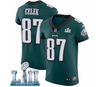Men's Nike Philadelphia Eagles #87 Brent Celek Midnight Green Team Color Vapor Untouchable Elite Player Super Bowl LII NFL Jersey