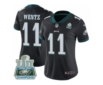 Womens Nike Philadelphia Eagles #11 Carson Wentz Black Alternate Super Bowl LII Champions Stitched NFL Vapor Untouchable Limited Jersey
