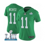 Women's Nike Philadelphia Eagles #11 Carson Wentz Limited Green Rush Vapor Untouchable Super Bowl LII NFL Jersey