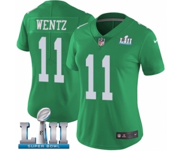 Women's Nike Philadelphia Eagles #11 Carson Wentz Limited Green Rush Vapor Untouchable Super Bowl LII NFL Jersey