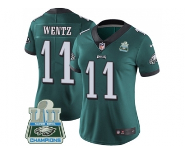 Womens Nike Philadelphia Eagles #11 Carson Wentz Midnight Green Team Color Super Bowl LII Champions Stitched NFL Vapor Untouchable Limited Jersey