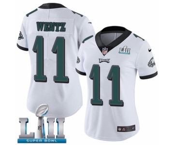 Women's Nike Philadelphia Eagles #11 Carson Wentz White Vapor Untouchable Limited Player Super Bowl LII NFL Jersey