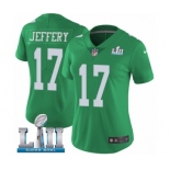 Women's Nike Philadelphia Eagles #17 Alshon Jeffery Limited Green Rush Vapor Untouchable Super Bowl LII NFL Jersey