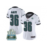 Womens Nike Philadelphia Eagles #36 Jay Ajayi White Super Bowl LII Champions Stitched NFL Vapor Untouchable Limited Jersey