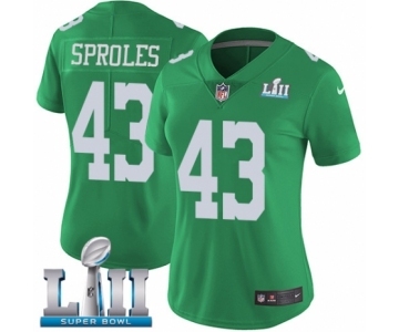 Women's Nike Philadelphia Eagles #43 Darren Sproles Limited Green Rush Vapor Untouchable Super Bowl LII NFL Jersey