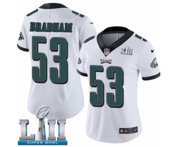 Women's Nike Philadelphia Eagles #53 Nigel Bradham White Vapor Untouchable Limited Player Super Bowl LII NFL Jersey