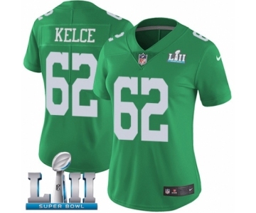 Women's Nike Philadelphia Eagles #62 Jason Kelce Limited Green Rush Vapor Untouchable Super Bowl LII NFL Jersey