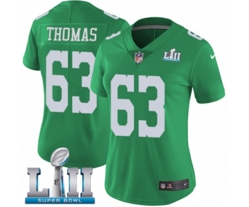 Women's Nike Philadelphia Eagles #63 Dallas Thomas Limited Green Rush Vapor Untouchable Super Bowl LII NFL Jersey
