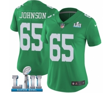 Women's Nike Philadelphia Eagles #65 Lane Johnson Limited Green Rush Vapor Untouchable Super Bowl LII NFL Jersey