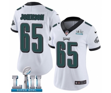Women's Nike Philadelphia Eagles #65 Lane Johnson White Vapor Untouchable Limited Player Super Bowl LII NFL Jersey