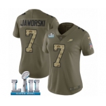 Women's Nike Philadelphia Eagles #7 Ron Jaworski Limited Olive Camo 2017 Salute to Service Super Bowl LII NFL Jerse