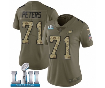 Women's Nike Philadelphia Eagles #71 Jason Peters Limited Olive Camo 2017 Salute to Service Super Bowl LII NFL Jersey