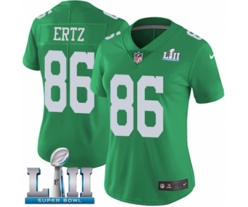 Women's Nike Philadelphia Eagles #86 Zach Ertz Limited Green Rush Vapor Untouchable Super Bowl LII NFL Jersey