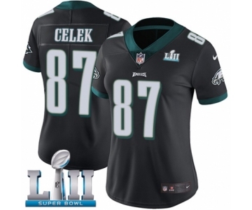 Women's Nike Philadelphia Eagles #87 Brent Celek Black Alternate Vapor Untouchable Limited Player Super Bowl LII NFL Jersey