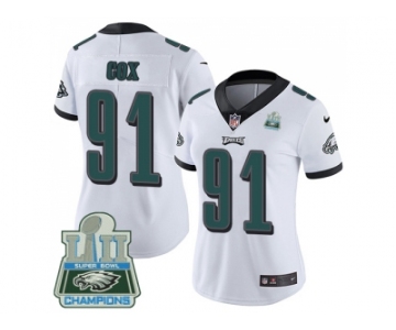 Womens Nike Philadelphia Eagles #91 Fletcher Cox White Super Bowl LII Champions Stitched NFL Vapor Untouchable Limited Jersey