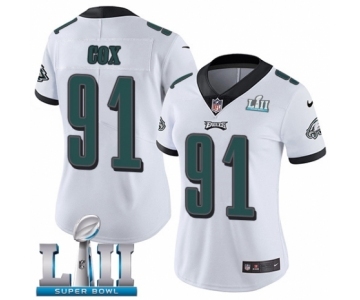 Women's Nike Philadelphia Eagles #91 Fletcher Cox White Vapor Untouchable Limited Player Super Bowl LII NFL Jersey