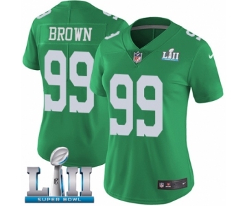 Women's Nike Philadelphia Eagles #99 Jerome Brown Limited Green Rush Vapor Untouchable Super Bowl LII NFL Jersey