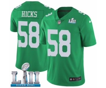 Youth Nike Philadelphia Eagles #58 Jordan Hicks Limited Green Rush Vapor Untouchable Super Bowl LII NFL Jersey