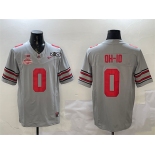 Men's Ohio State Buckeyes #0 OH-IO Grey 2025 CFP Final With National Champions Patch F.U.S.E. Vapor Limited Stitched Football Jersey