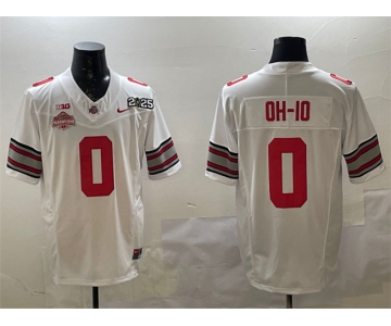Men's Ohio State Buckeyes #0 OH-IO White 2025 CFP Final With National Champions Patch F.U.S.E. Vapor Limited Stitched Football Jersey
