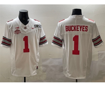 Men's Ohio State Buckeyes #1 Buckeyes White 2025 CFP Final With National Champions Patch F.U.S.E. Vapor Limited Stitched Football Jersey