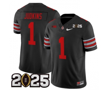 Men's Ohio State Buckeyes #1 Quinshon Judkins Black 2025 CFP Final Patch F.U.S.E. Vapor Limited Stitched Football Jersey