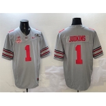 Men's Ohio State Buckeyes #1 Quinshon Judkins Grey 2025 CFP Final With National Champions Patch F.U.S.E. Vapor Limited Stitched Football Jersey