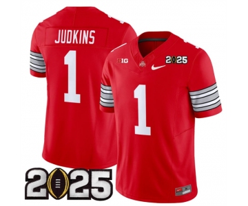 Men's Ohio State Buckeyes #1 Quinshon Judkins Red 2025 CFP Final Patch F.U.S.E. Vapor Limited Stitched Football Jersey