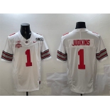 Men's Ohio State Buckeyes #1 Quinshon Judkins White 2025 CFP Final With National Champions Patch F.U.S.E. Vapor Limited Stitched Football Jersey