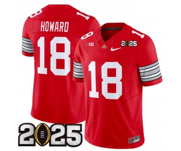 Men's Ohio State Buckeyes #18 Will Howard Red 2025 CFP Final Patch F.U.S.E. Vapor Limited Stitched Football Jersey