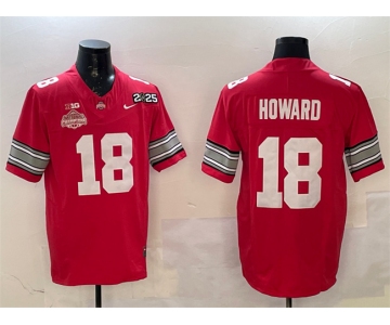 Men's Ohio State Buckeyes #18 Will Howard Red 2025 CFP Final With National Champions Patch F.U.S.E. Vapor Limited Stitched Football Jersey