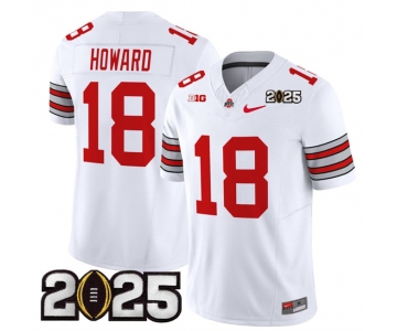 Men's Ohio State Buckeyes #18 Will Howard White 2025 CFP Final Patch F.U.S.E. Vapor Limited Stitched Football Jersey