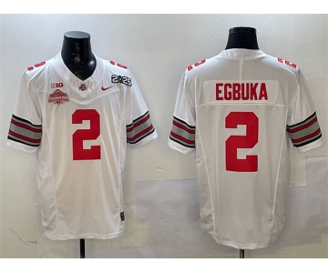 Men's Ohio State Buckeyes #2 Emeka Egbuka White 2025 CFP Final With National Champions Patch F.U.S.E. Vapor Limited Stitched Football Jersey