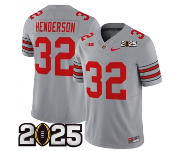 Men's Ohio State Buckeyes #32 TreVeyon Henderson Grey 2025 CFP Final Patch F.U.S.E. Vapor Limited Stitched Football Jersey