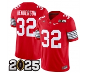 Men's Ohio State Buckeyes #32 TreVeyon Henderson Red 2025 CFP Final Patch F.U.S.E. Vapor Limited Stitched Football Jersey