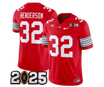 Men's Ohio State Buckeyes #32 TreVeyon Henderson Red 2025 CFP Final Patch F.U.S.E. Vapor Limited Stitched Football Jersey