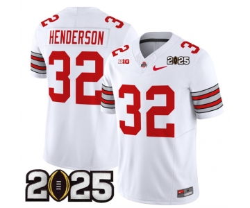 Men's Ohio State Buckeyes #32 TreVeyon Henderson White 2025 CFP Final Patch F.U.S.E. Vapor Limited Stitched Football Jersey