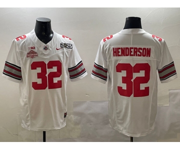 Men's Ohio State Buckeyes #32 TreVeyon Henderson White 2025 CFP Final With National Champions Patch F.U.S.E. Vapor Limited Stitched Football Jersey