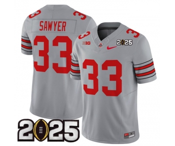 Men's Ohio State Buckeyes #33 Jack Sawyer Grey 2025 CFP Final Patch F.U.S.E. Vapor Limited Stitched Football Jersey