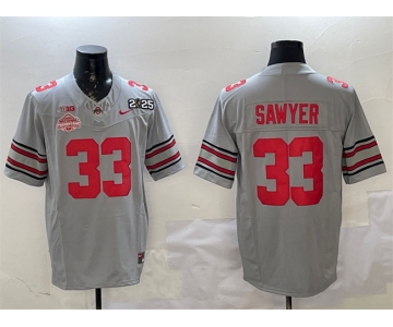 Men's Ohio State Buckeyes #33 Jack Sawyer Grey 2025 CFP Final With National Champions Patch F.U.S.E. Vapor Limited Stitched Football Jersey