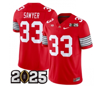 Men's Ohio State Buckeyes #33 Jack Sawyer Red 2025 CFP Final Patch F.U.S.E. Vapor Limited Stitched Football Jersey
