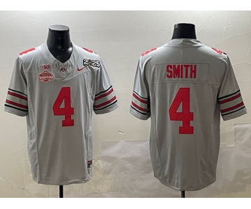 Men's Ohio State Buckeyes #4 Jeremiah Smith Grey 2025 CFP Final With National Champions Patch F.U.S.E. Vapor Limited Stitched Football Jersey