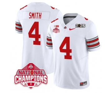 Men's Ohio State Buckeyes #4 Jeremiah Smith White 2025 CFP Final With National Champions Patch F.U.S.E. Vapor Limited Stitched Football Jersey
