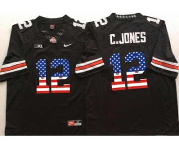 Ohio State Buckeyes #12 C.Jones Black USA Flag College Jersey