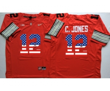 Ohio State Buckeyes #12 C.Jones Red USA Flag College Jersey