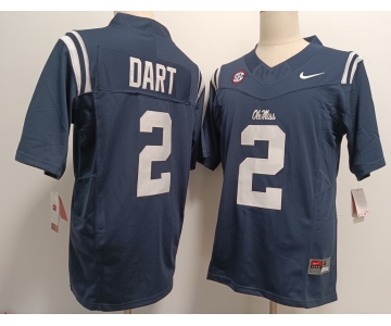 Men's Ole Miss Rebels #2 Jaxson Dart Navy Blue FUSE College Football Jersey